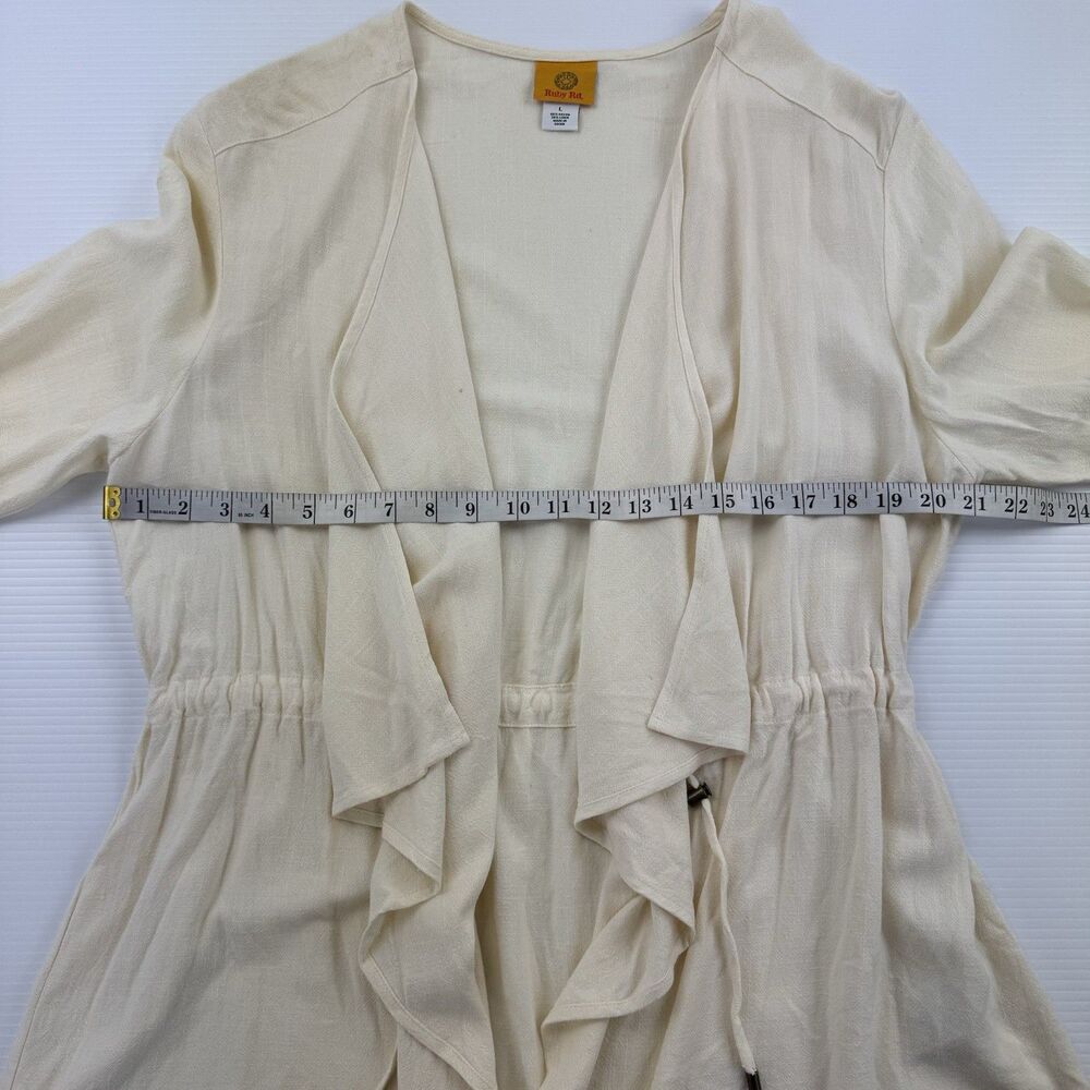 Ruby Rd Ivory Drape Front Cardigan Jacket Linen Blend Boho Size L Minimalist - Picture 13 of 14